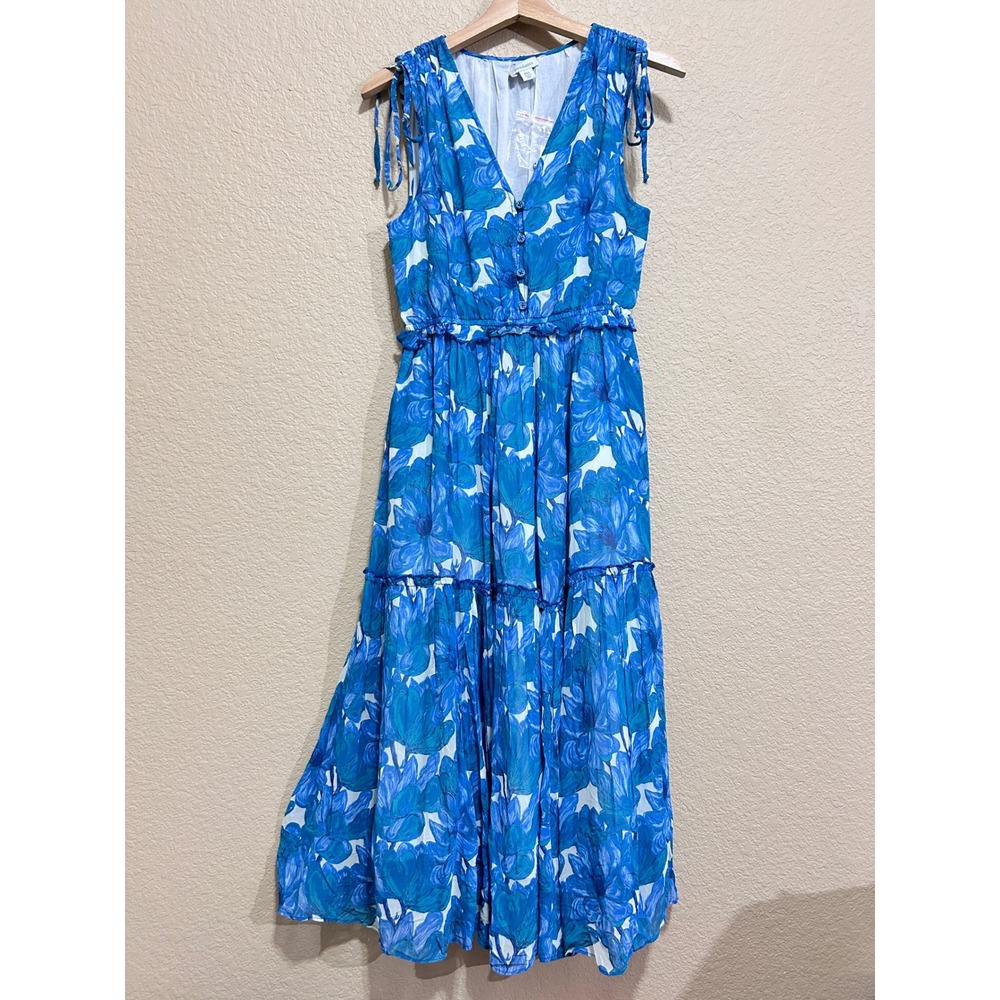 Sundance XS Petite Floral Tiered Maxi Dress Blue Boho Cottage Nap Hill